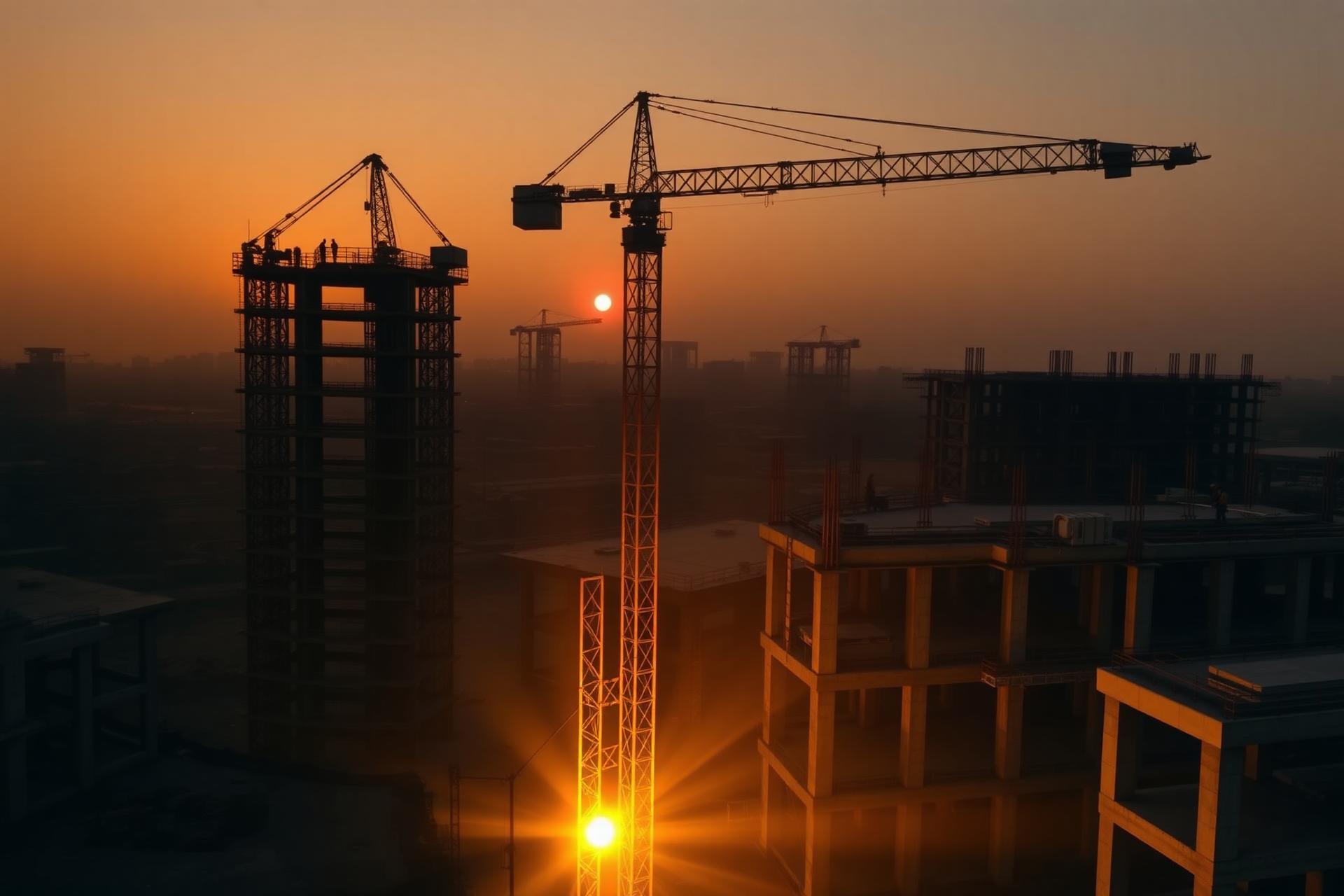 Construction site at golden hour
